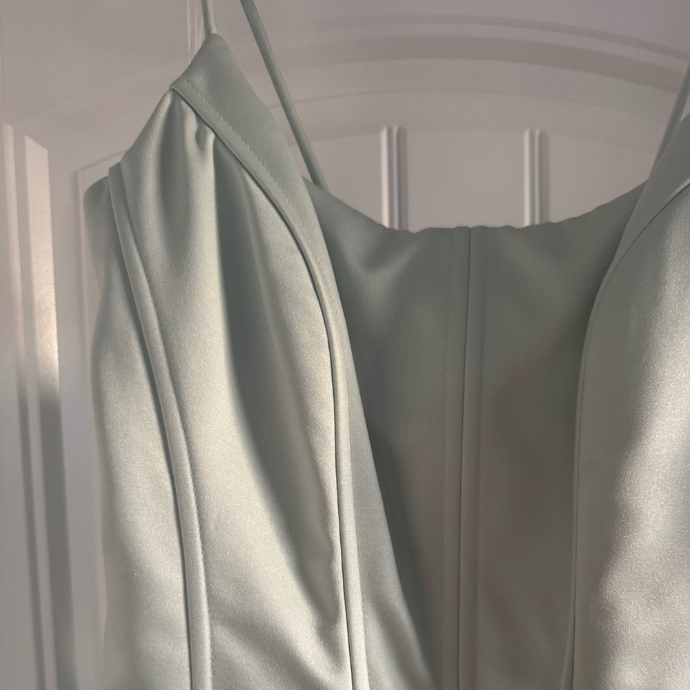 Scott McClintock | Corset Lace-Up Formal Dress Mint Satin | Size 12 (Runs Small) - Picture 6 of 11